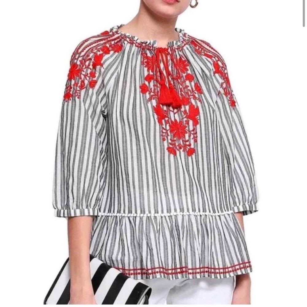 Kate Spade Striped Red Embroidered Women's Top